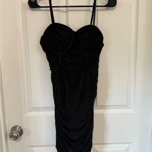 Black Ruched Sleeveless Mini Dress